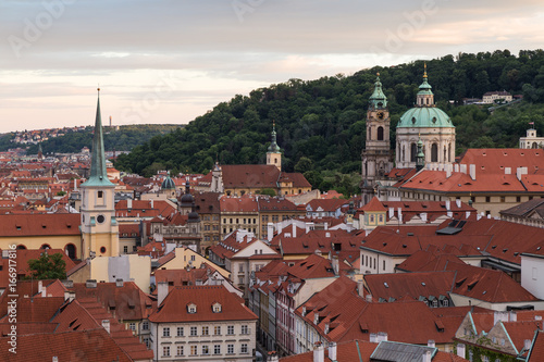 View of old buildings at the Mala Strana District (Lesser Town) in Prague, Czech Republic, in the early evening.