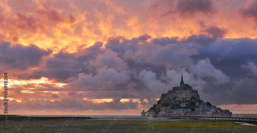 Mont Saint Michel at sunset, France