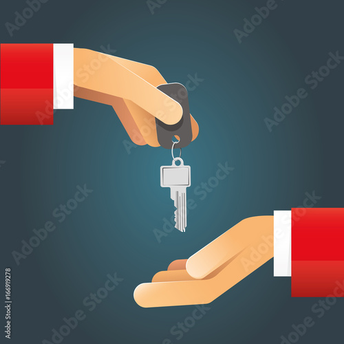 Illustration Hand übergibt Schlüssel mit Schlüsselanhänger
