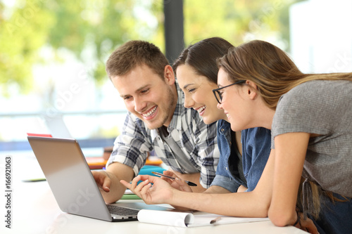 Three students learning together on line