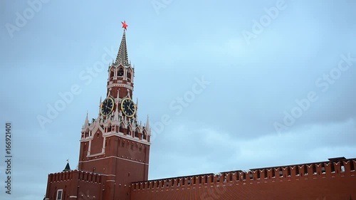 Moscow Kremlin Main Clock named Kuranti on Spasskaya Tower. Red Square.