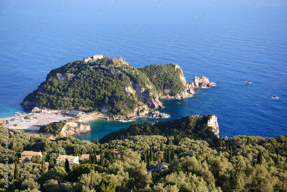 The view on a bay in a heart shape and beach, Corfu, Greece
