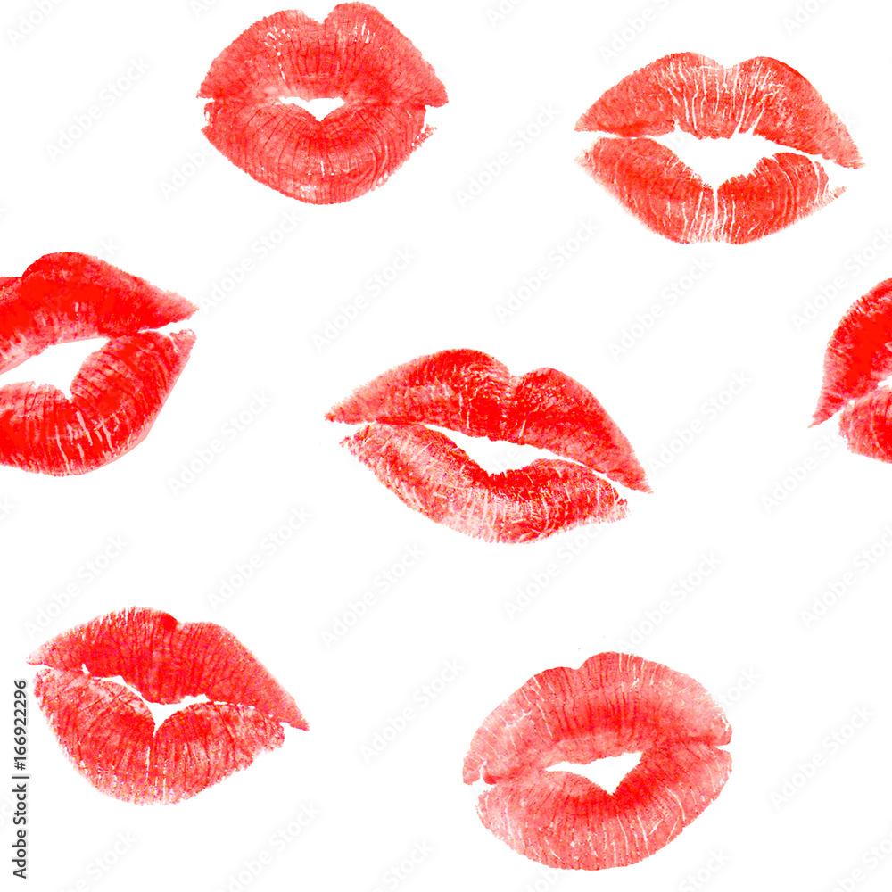 Seamless pattern with trace red lips kisses on white Seamless pattern with trace red lips kisses on white