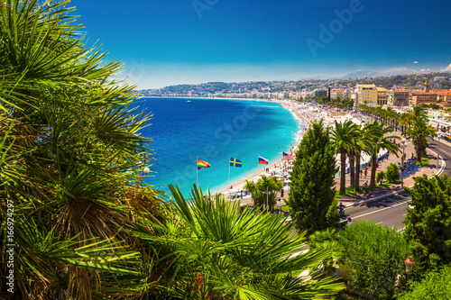 Beach promenade in old city center of Nice, French riviera, France, Europe. photo