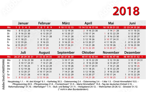Kalender 2018 Visitenkartenformat rot