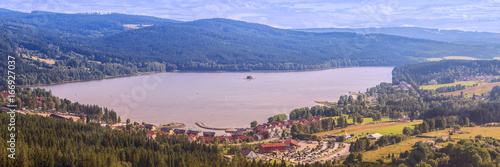 Panorama of Lake Lipno in south Bohemia, 200 km south of Prague, Czech Republic, Europe, aerial view.