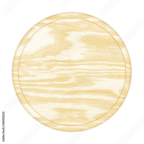 round wooden plate top view on white background