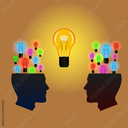 Ideas in the form of light bulbs in the head.Template with head. Vector