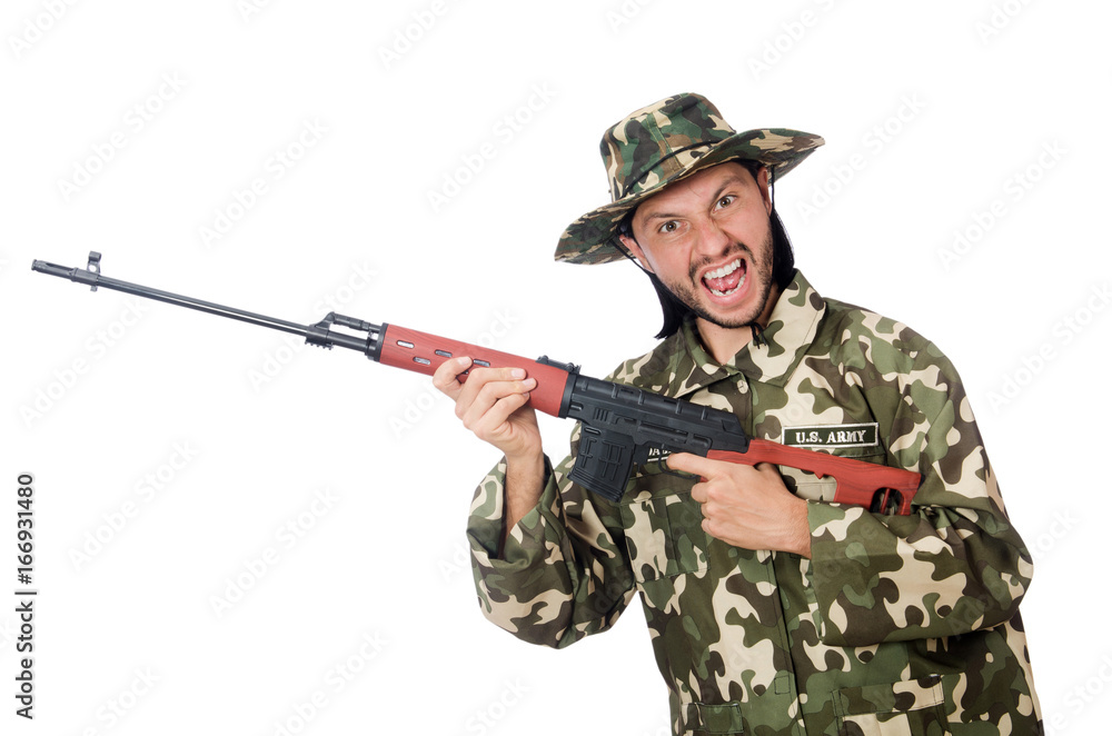 Soldier with weapons isolated on white Soldier with weapons isolated on white
