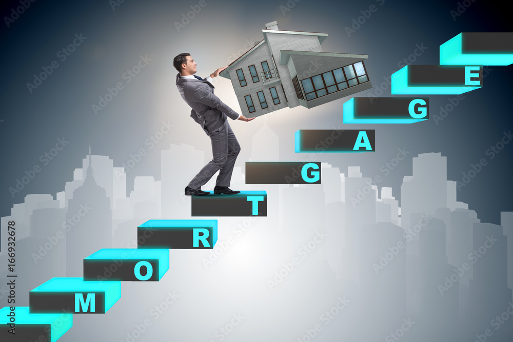 Businessman in mortgage debt financing concept Businessman in mortgage debt financing concept