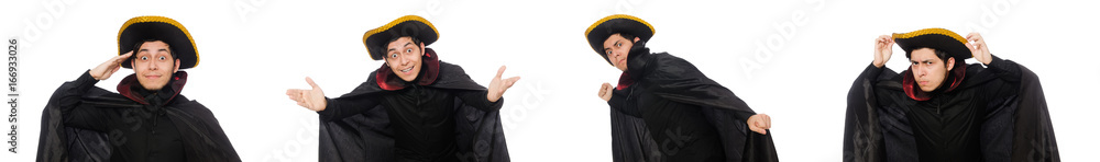 Young man wearing tricorn and coat isolated on white Young man wearing tricorn and coat isolated on white