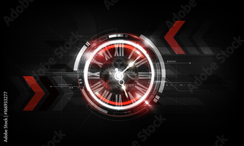 Abstract Futuristic Technology Background with Clock concept and Time Machine, vector transparent