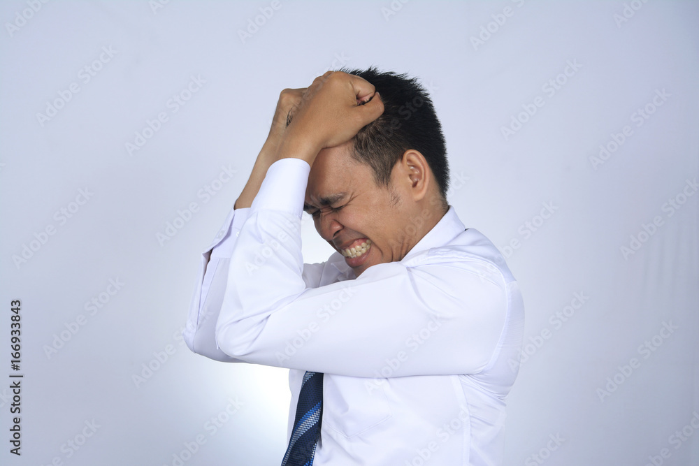 Photo image of young asian businessman young businessman frustated thinking isolated on white Photo image of young asian businessman young businessman frustated thinking isolated on white