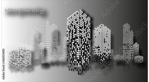 Building blanc et noir éclairé en construction, gratte-ciel, immeuble, lumière, new york, habitation, maison