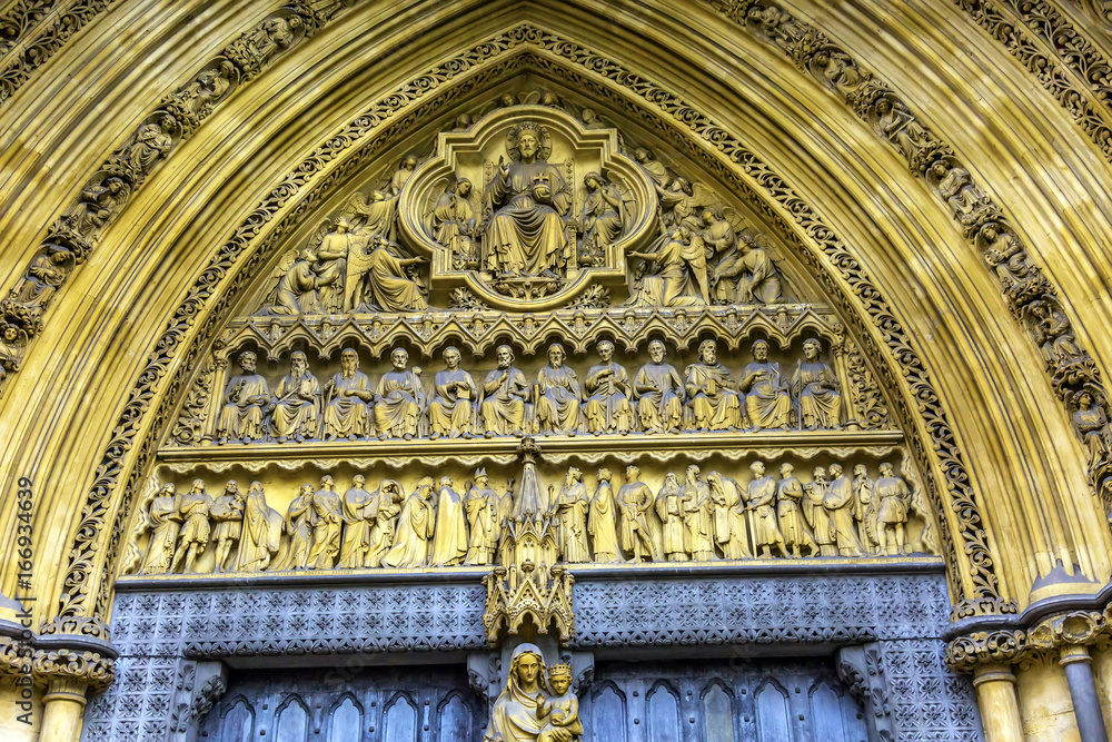 Mary Statue Door Facade Westminster Abbey London England