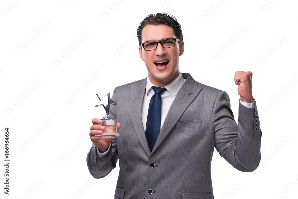 Businessman holding star award in business concept Businessman holding star award in business concept