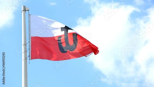 Polish flag with the symbol of Poland Fighting on the Warsaw Uprising in 1944