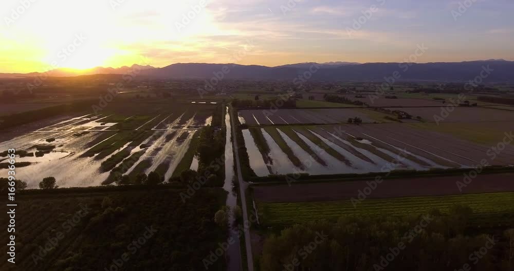 Aerial shot, swampy terrain in countryside on sunset, 4K Aerial shot, swampy terrain in countryside on sunset, 4K