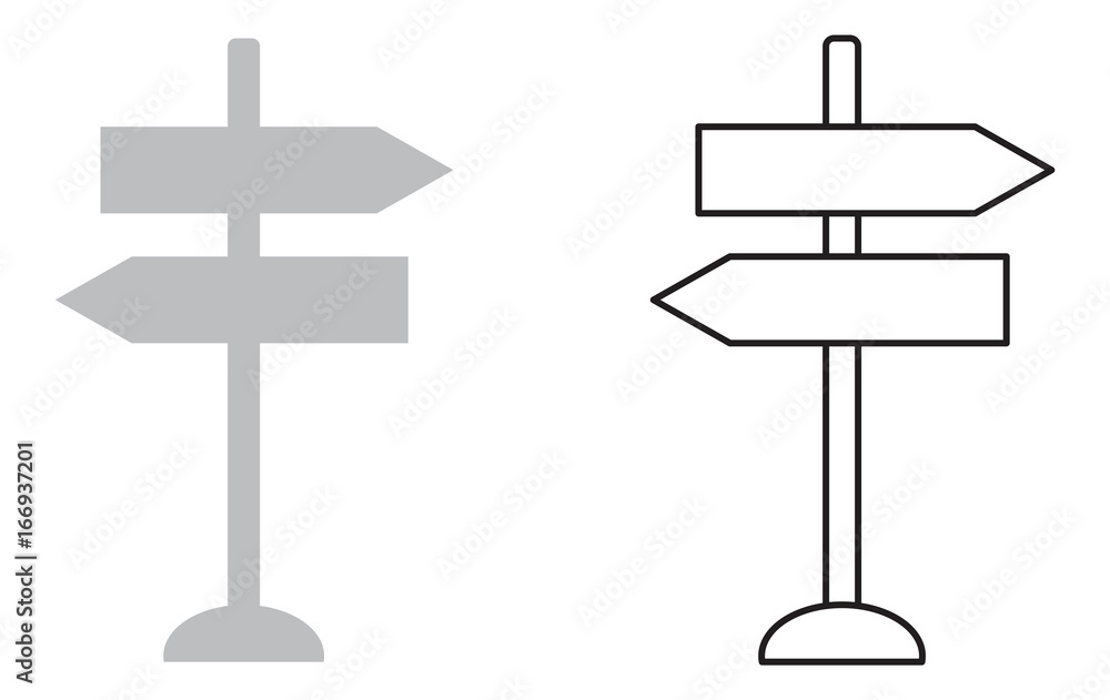 This is a vector line drawing of a directional signpost. This is a vector line drawing of a directional signpost.