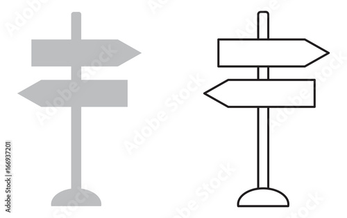 This is a vector line drawing of a directional signpost. 