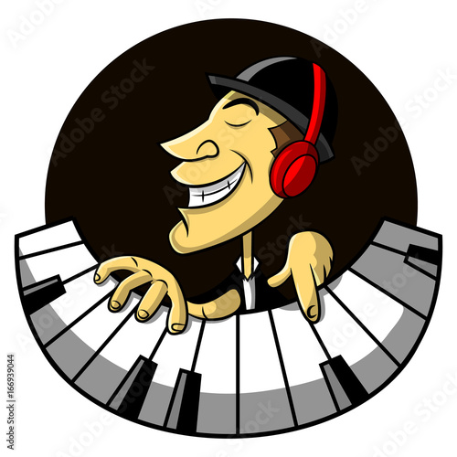 The Jazz pianist play music using earphone for training cartoon vector 