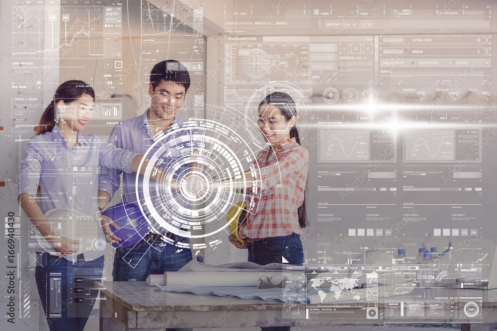 Engineering Virtual Team Teamwork Stacking Hand of Corporate Colleagues between professional ...