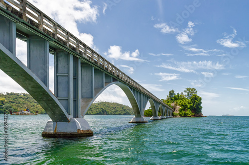 the pedestrian bridge in the Saman Gulf Dominican Republic, connects the coast with two tiny islets of Cayo Linares and Cayo-Vihia