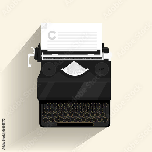 Vintage typewriter from top view flat vector illustration