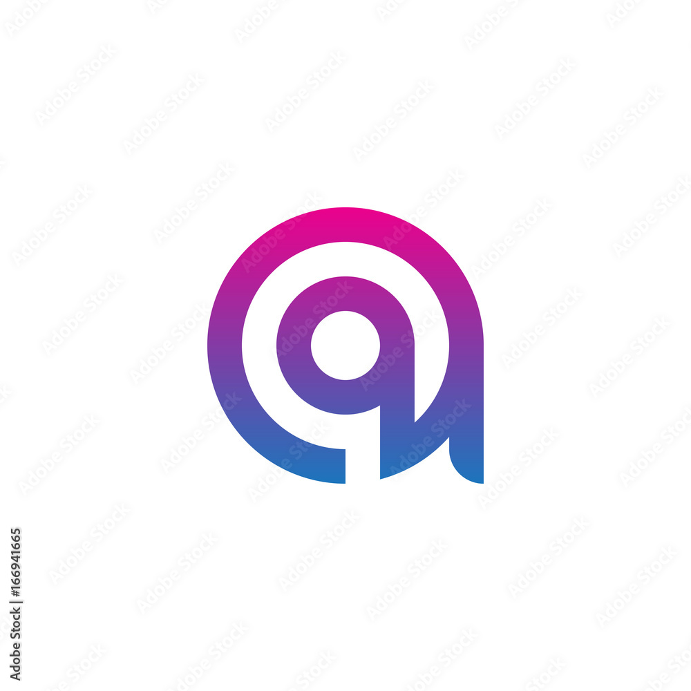 Initial letter aq, qa, q inside a, linked line circle shape logo, purple pink gradient color

