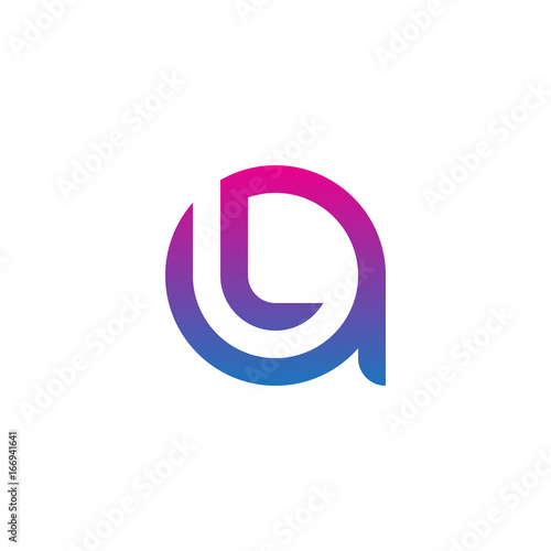 Initial letter al, la, l inside a, linked line circle shape logo, purple pink gradient color

