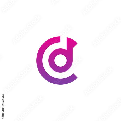Initial letter cd, dc, d inside c, linked line circle shape logo, purple pink gradient color

