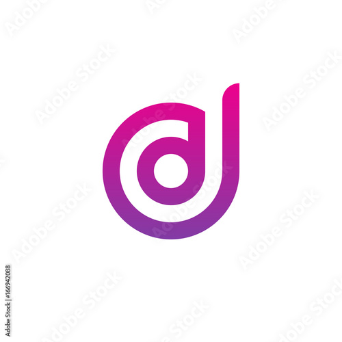 Initial letter dd, d inside d, linked line circle shape logo, purple pink gradient color

