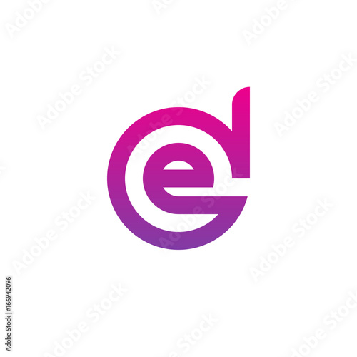 Initial letter de, ed, e inside d, linked line circle shape logo, purple pink gradient color

