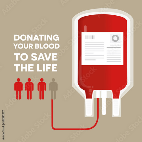 Blood donation concept with bag blood transfusion to people symbol vector illustration