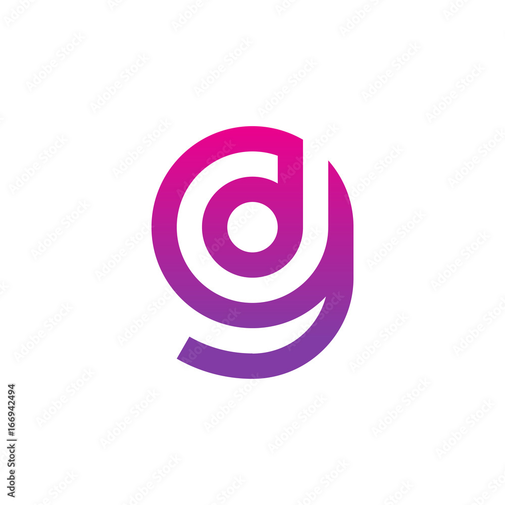 Initial letter gd, dg, d inside g, linked line circle shape logo, purple pink gradient color Initial letter gd, dg, d inside g, linked line circle shape logo, purple pink gradient color