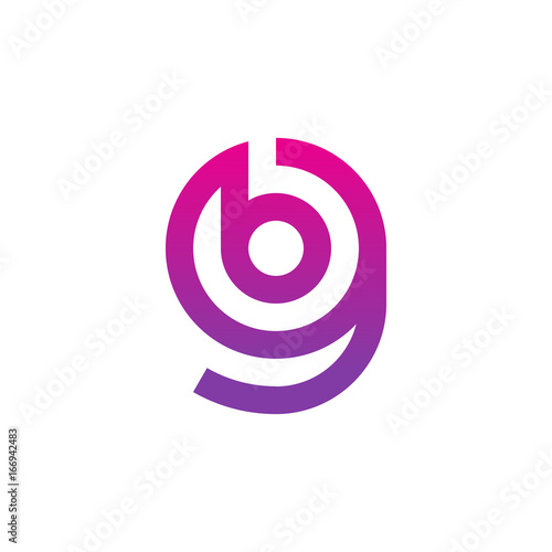 Initial letter gb, bg, b inside g, linked line circle shape logo, purple pink gradient color
