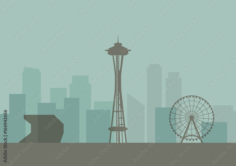Naklejka premium Silhouette of Seattle skyline
