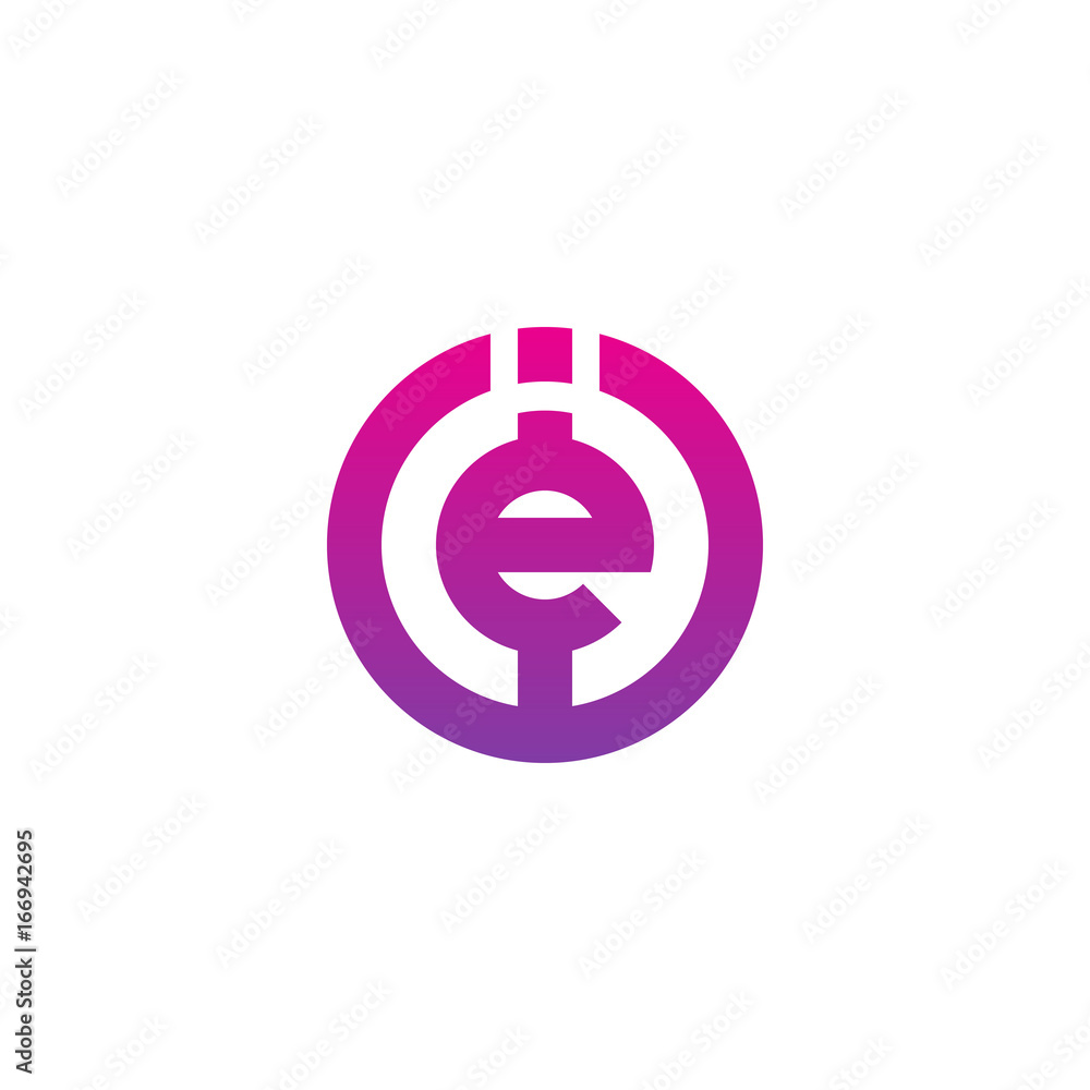 Initial letter ie, ei, e inside i, linked line circle shape logo, purple pink gradient color Initial letter ie, ei, e inside i, linked line circle shape logo, purple pink gradient color