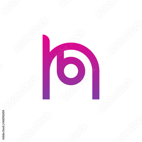 Initial letter hb, bh, b inside h, linked line circle shape logo, purple pink gradient color