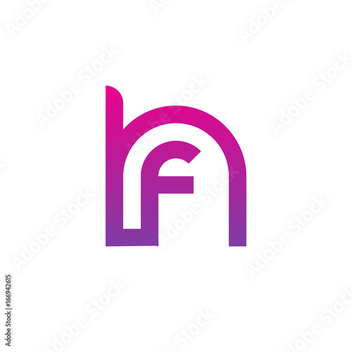 Initial letter hf, fh, f inside h, linked line circle shape logo, purple pink gradient color