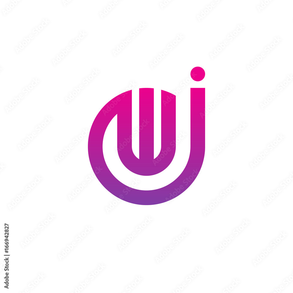 Initial letter jw, wj, w inside j, linked line circle shape logo, purple pink gradient color Initial letter jw, wj, w inside j, linked line circle shape logo, purple pink gradient color