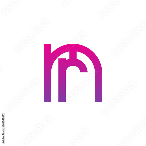 Initial letter mr, rm, r inside m, linked line circle shape logo, purple pink gradient color