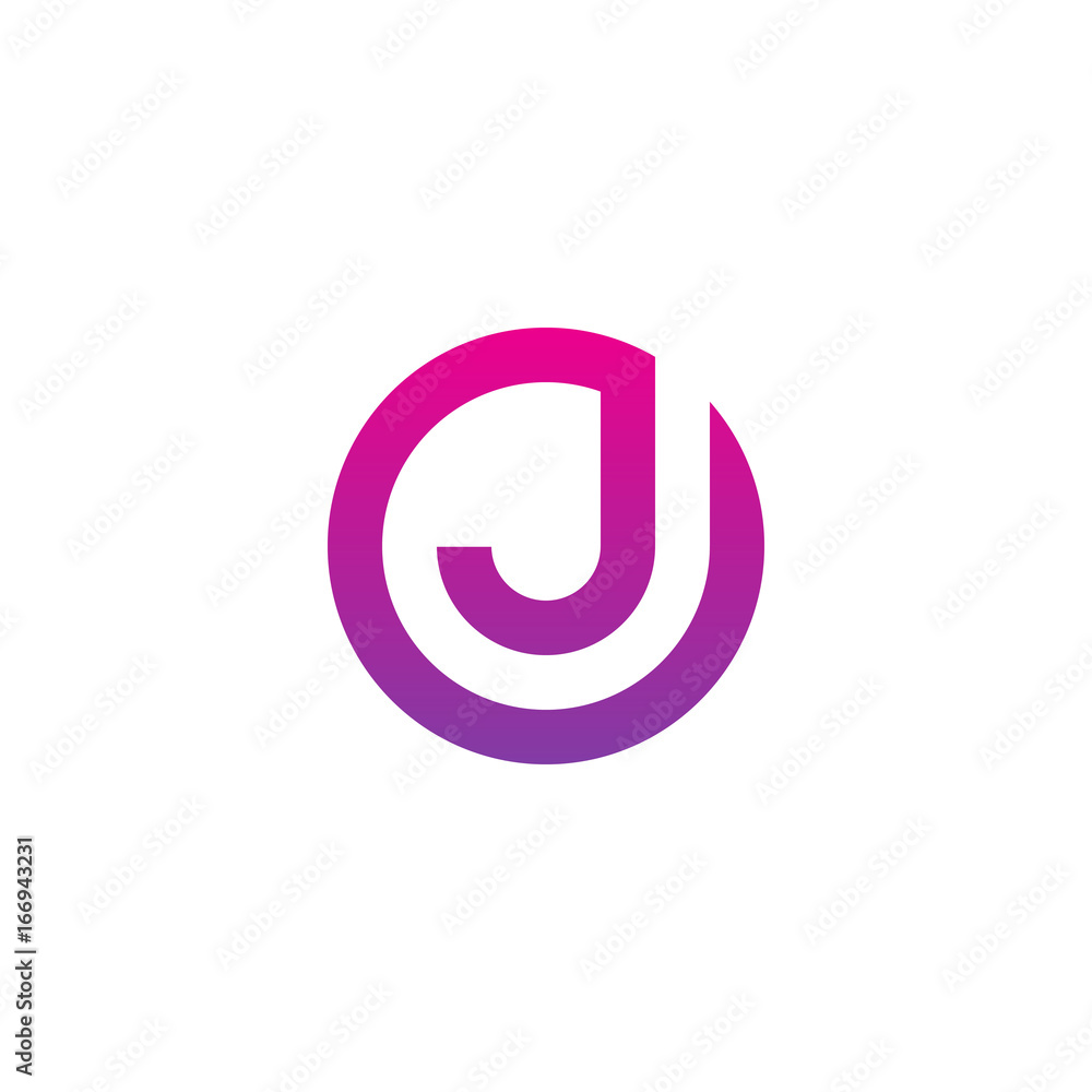Initial letter oj, jo, j inside o, linked line circle shape logo, purple pink gradient color Initial letter oj, jo, j inside o, linked line circle shape logo, purple pink gradient color