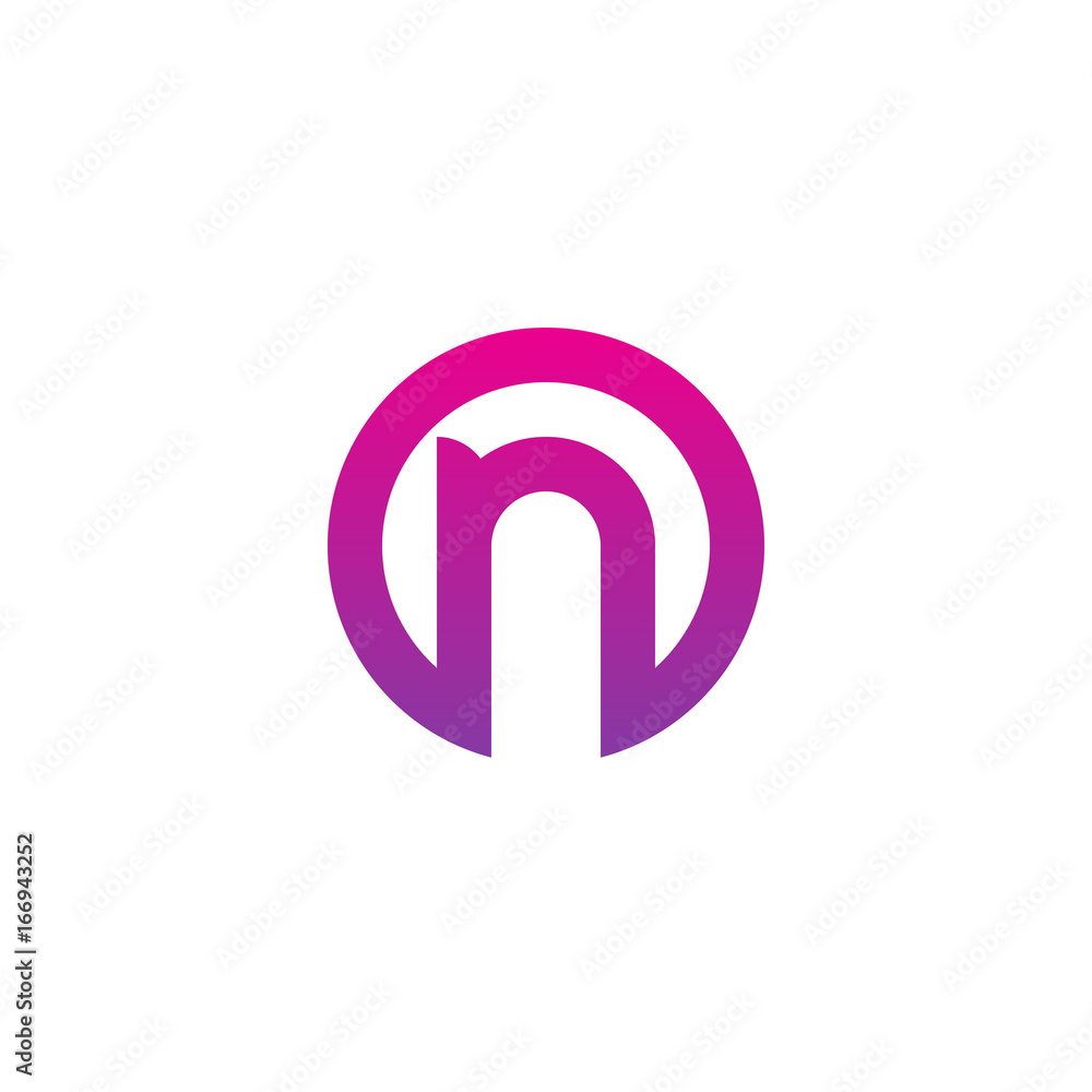 Initial letter no, on, n inside o, linked line circle shape logo, purple pink gradient color Initial letter no, on, n inside o, linked line circle shape logo, purple pink gradient color
