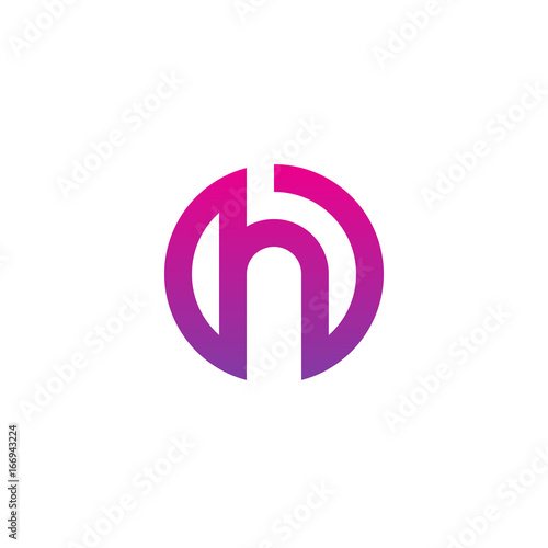 Initial letter oh, ho, h inside o, linked line circle shape logo, purple pink gradient color