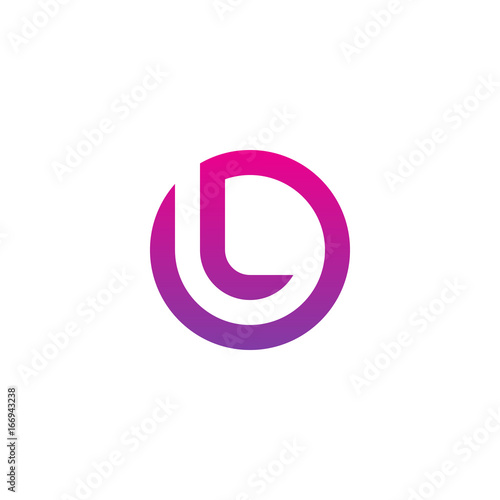 Initial letter ol, lo, l inside o, linked line circle shape logo, purple pink gradient color photo