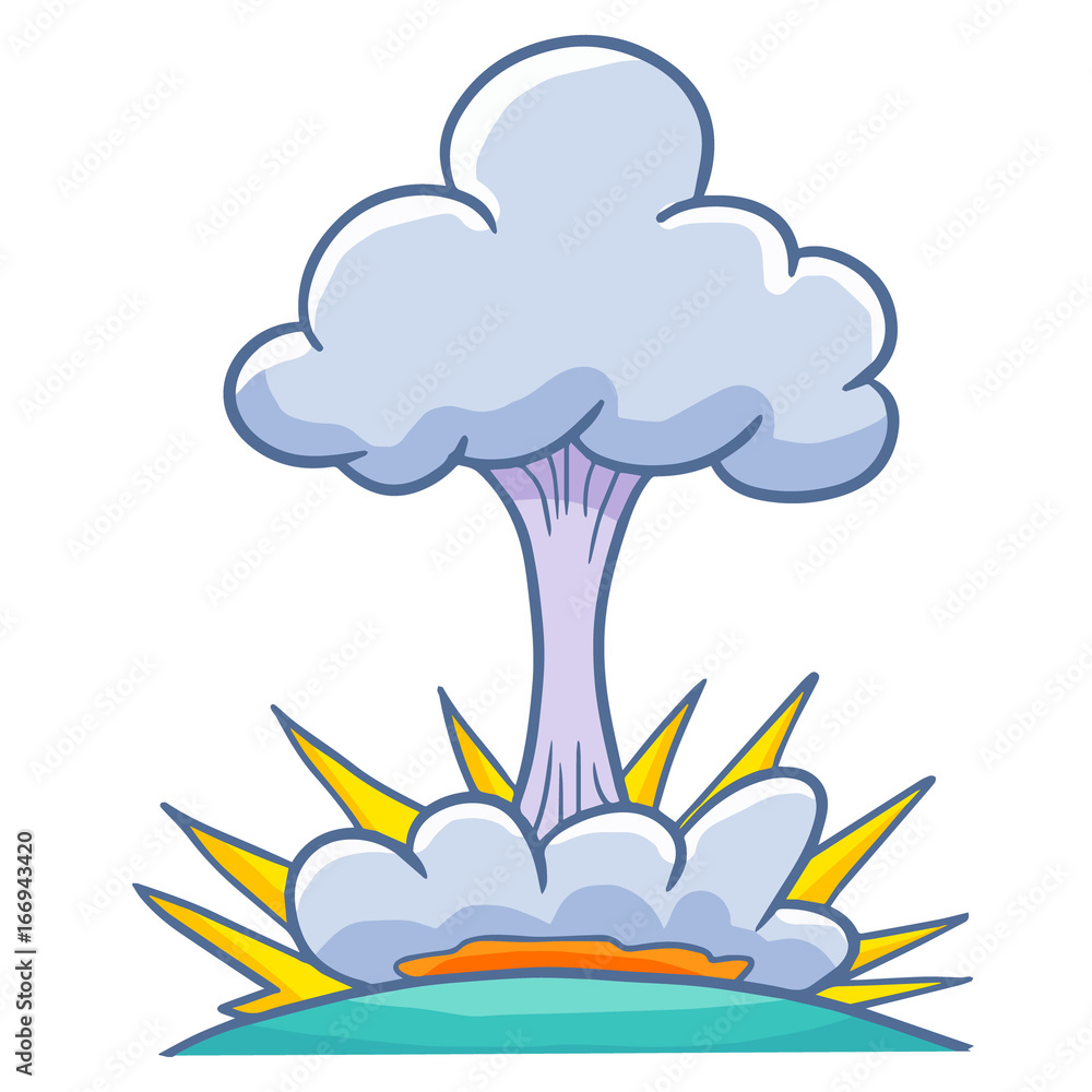 Funny and cool nuclear explosion in cartoon style vector. Stock