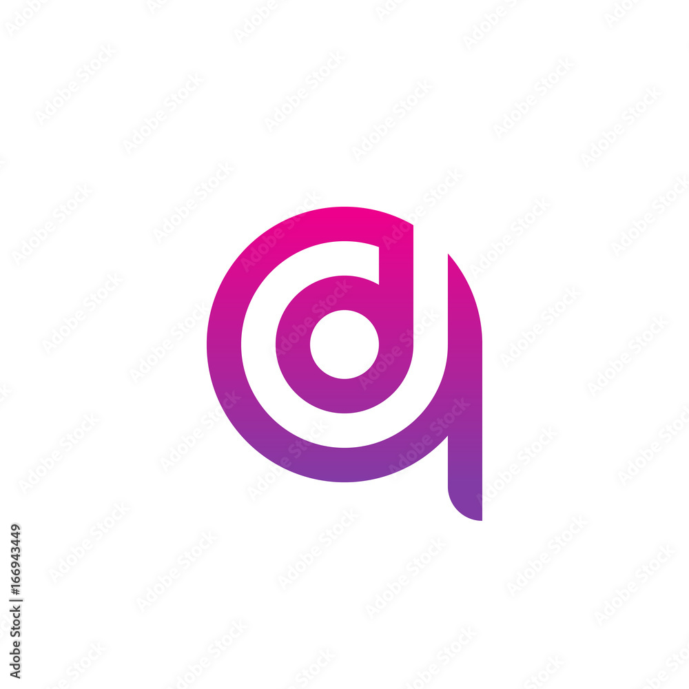 Initial letter qd, dq, d inside q, linked line circle shape logo, purple pink gradient color Initial letter qd, dq, d inside q, linked line circle shape logo, purple pink gradient color