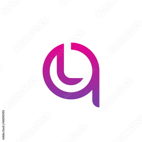 Initial letter ql, lq, l inside q, linked line circle shape logo, purple pink gradient color

