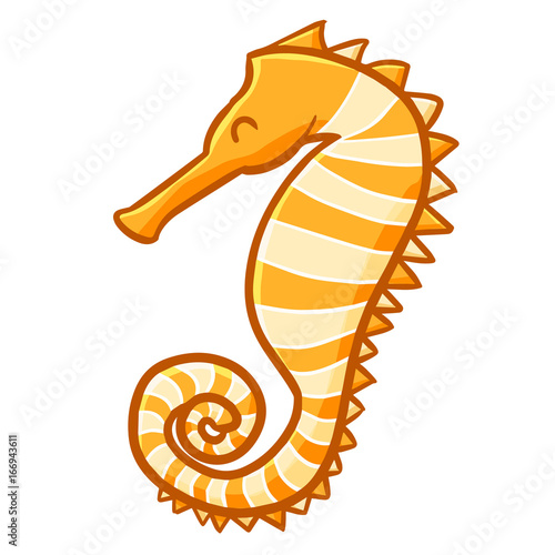 Cool and cute yellow orange seahorse smiling - vector.